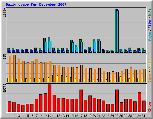 Daily usage for December 2007