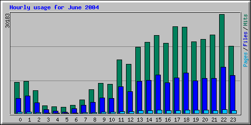 Hourly usage for June 2004